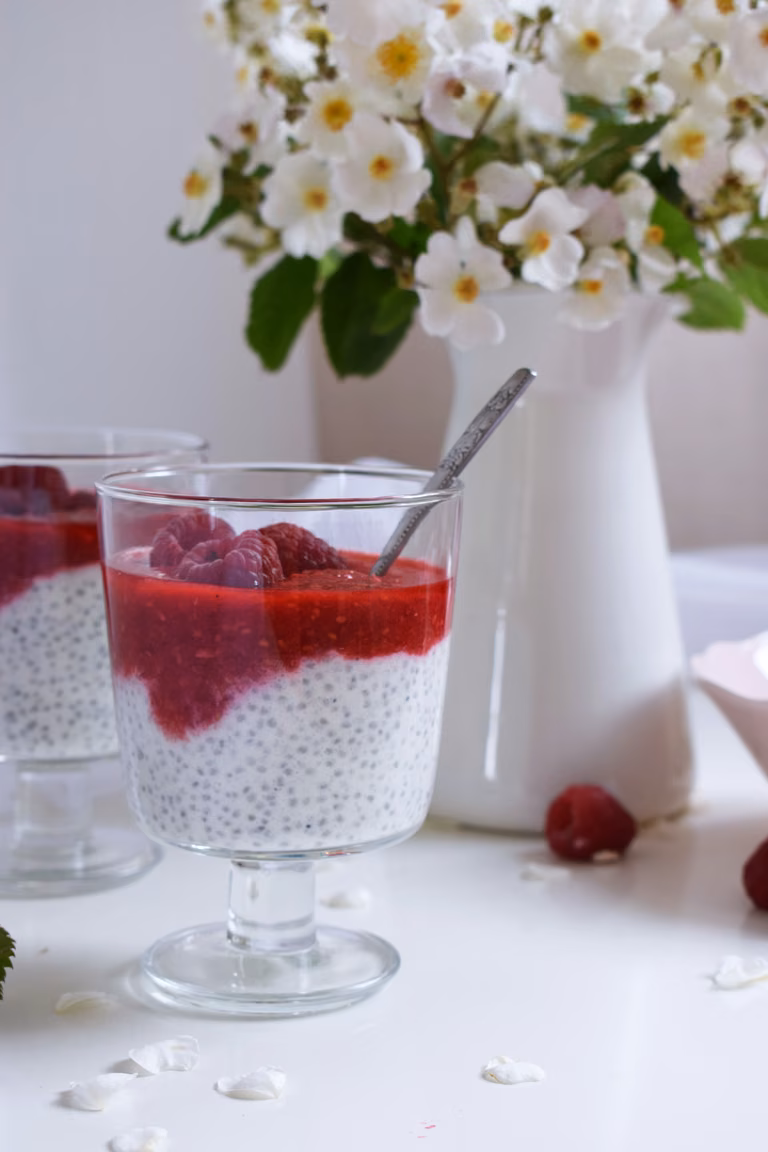 Jogurtowy pudding chia z malinami