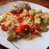 Kurczak piwczony z kaszą bulgur i warzywami