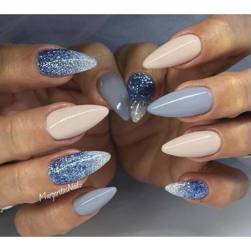 Nude and blue