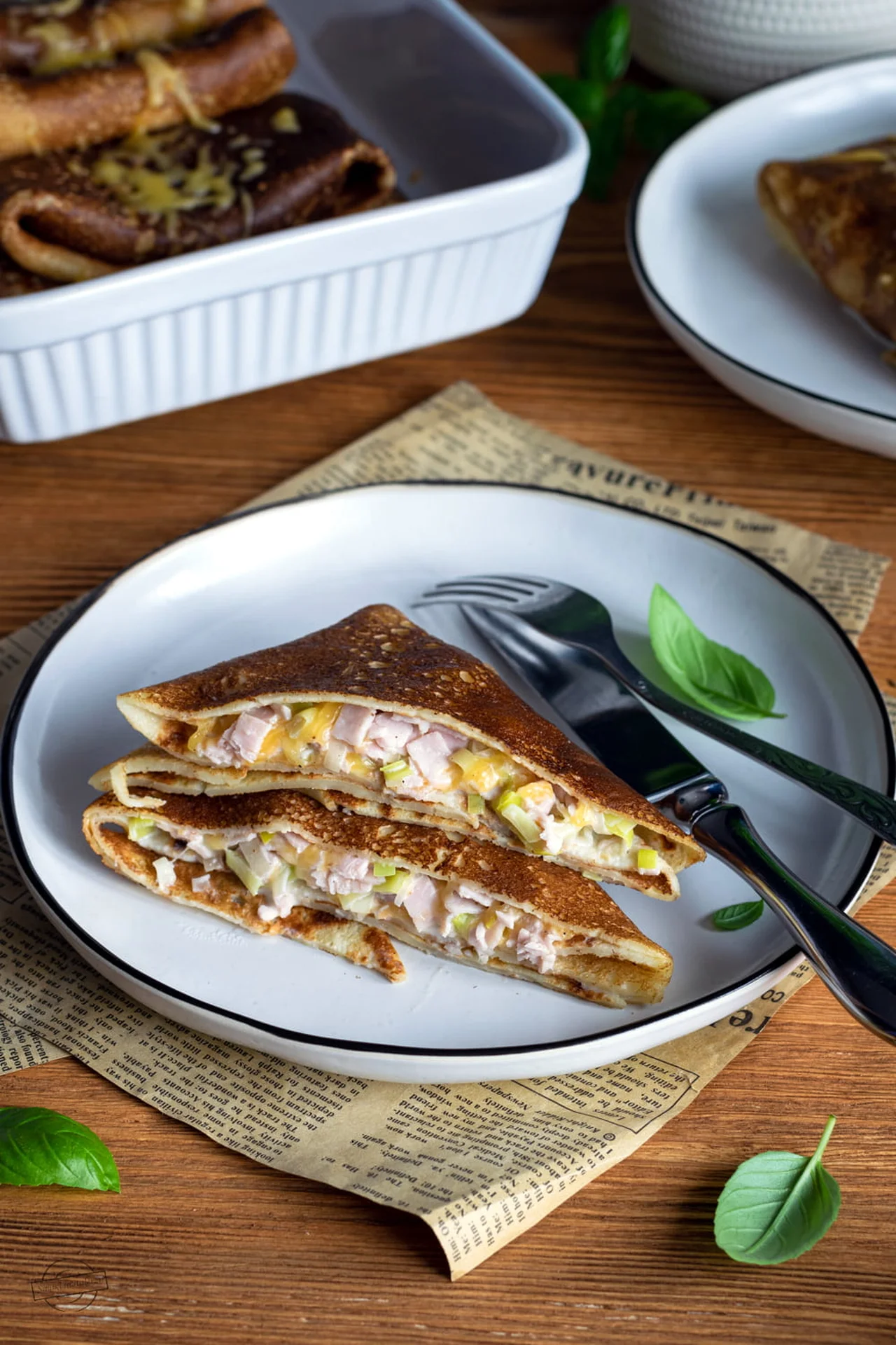 Naleśniki z szynką i porem - zapiekane