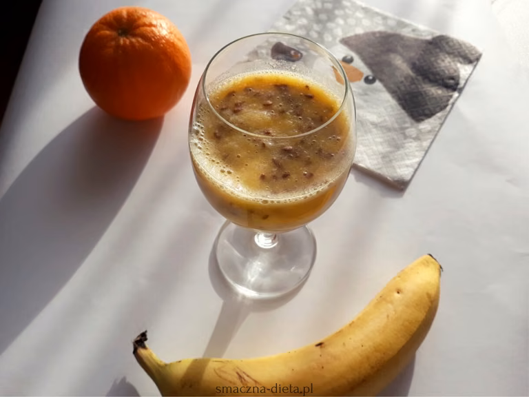 Koktajl bananowo-pomarańczowy z nasionami lnu