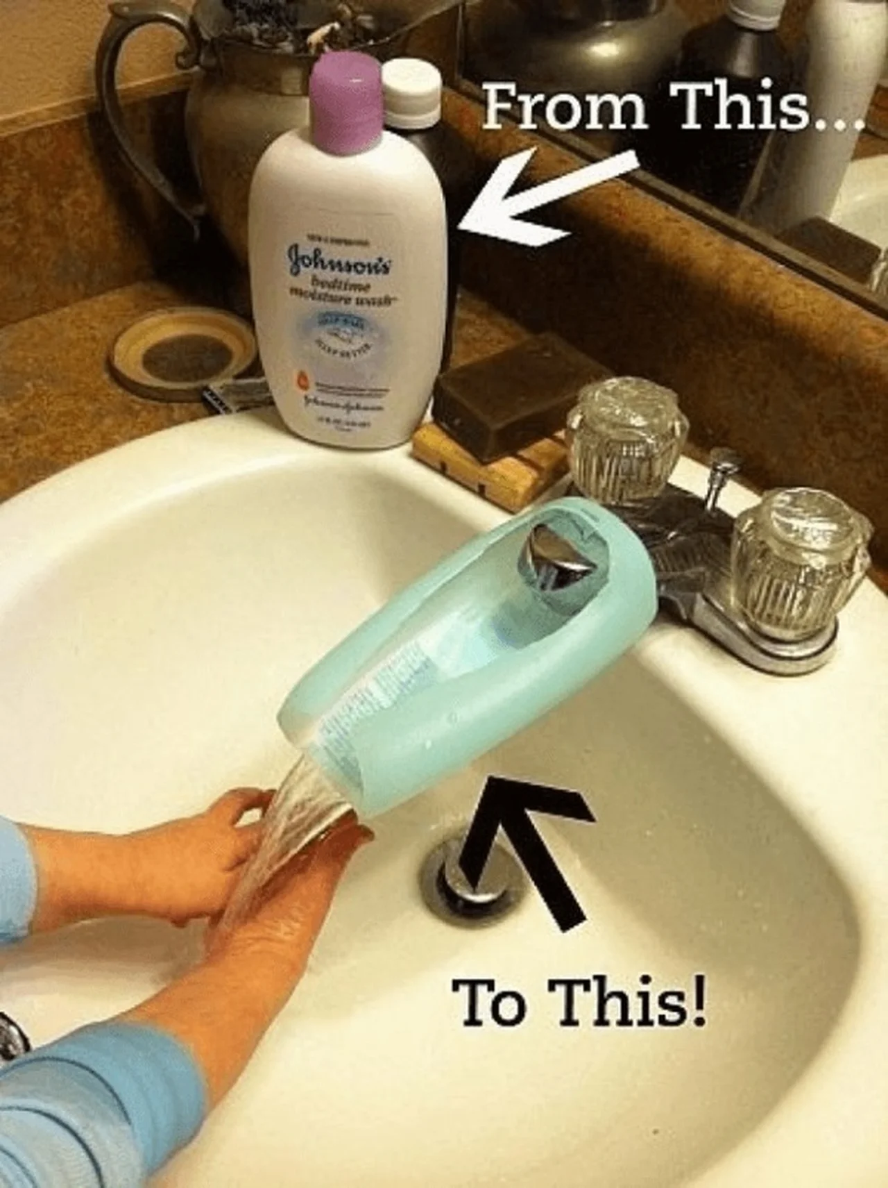 Użyj opakowania po szamponie lub oliwce, aby ułatwić dziecku mycie rąk.
