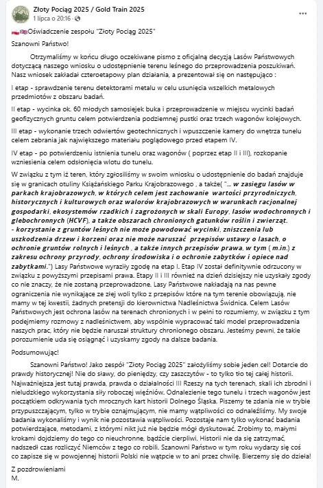 Zdjęcie Twierdzą, że wpadli na trop legendarnego "złotego pociągu"! Właśnie otrzymali pierwszą zgodę i zaczynają poszukiwania #1
