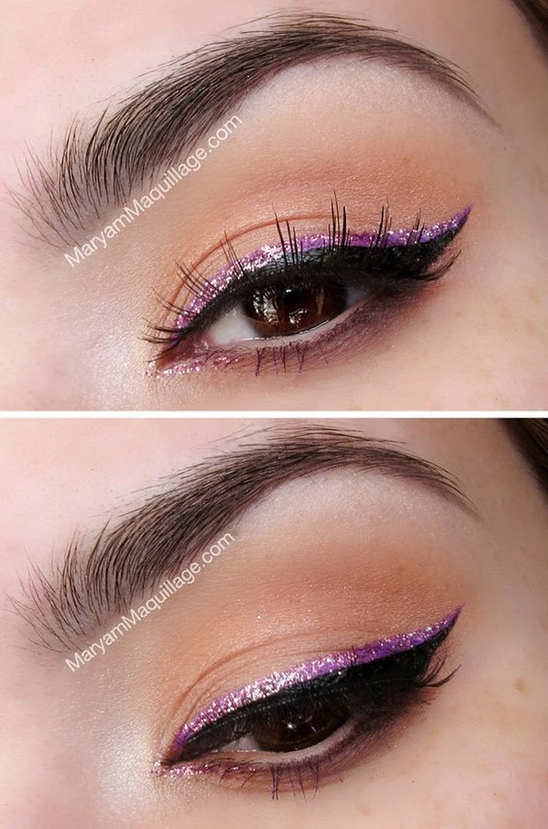 Fioletowy, brokatowy eyeliner