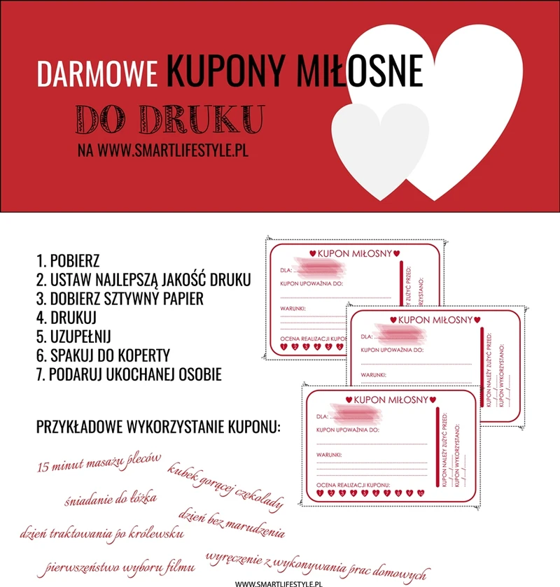 Pomysł na Walentynkowy prezent - darmowe kupony miłości do pobrania