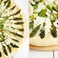 Biała pizza ze szparagami.