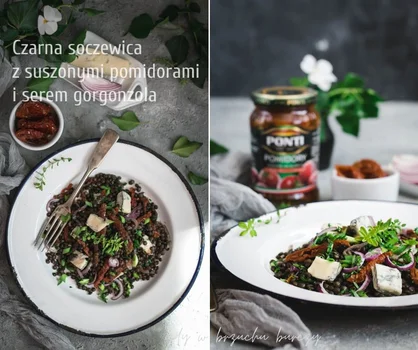 Czarna soczewica z suszonymi pomidorami i gorgonzolą