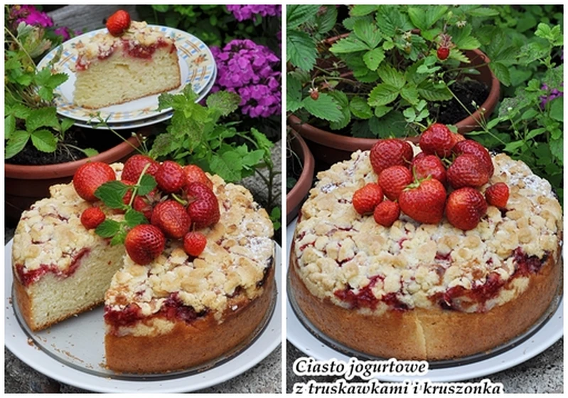 Ciasto jogurtowe z truskawkami i kruszonką