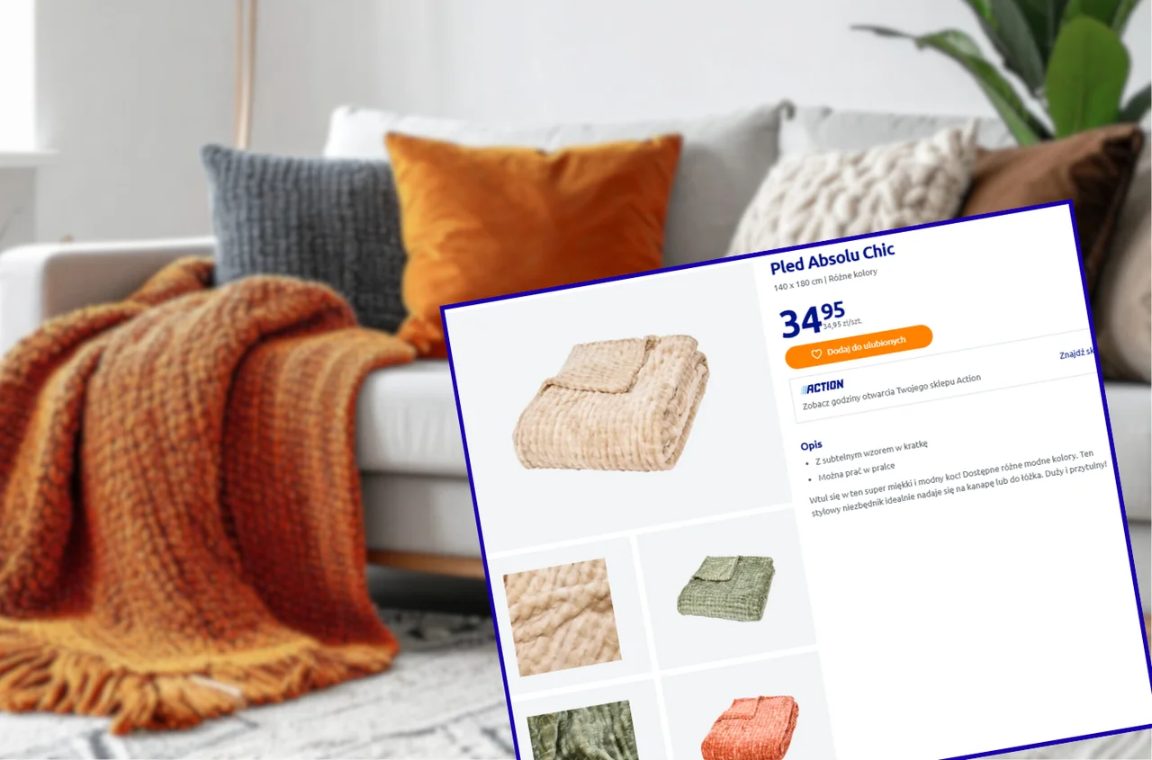 Ten pled z Action doda jesiennego klimatu w salonie za 34,95 zł! Hit na zimne wieczory, a wzór robi efekt wow