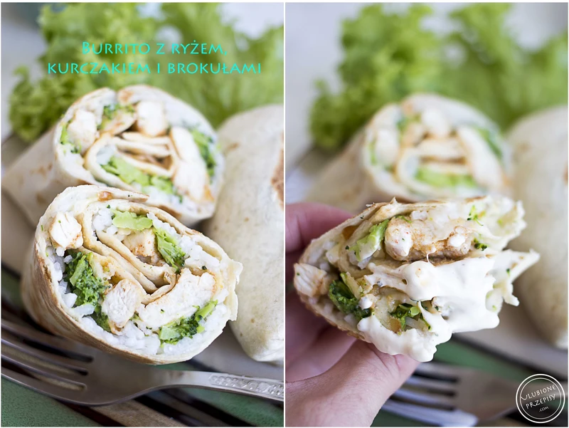 Burrito z ryżem, kurczakiem i brokułami