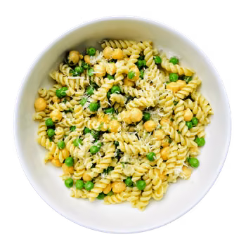 Makaron z pesto z groszkiem i cieciorką
