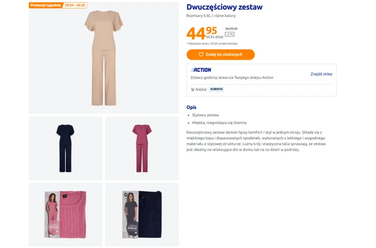 Zdjęcie Kobiety ruszyły do Action! Ten wygodny i kobiecy komplet za 44 zł zrobi furorę wiosną - miękki materiał bez zagnieceń #1
