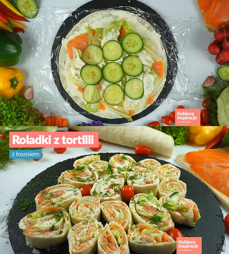 Roladki z tortilli z łososiem wędzonym