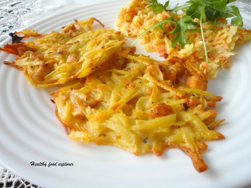 Pieczone placki ziemniaczane z kurczakiem