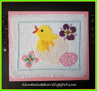 Wielkanocna kartka z kurczakiem - haft krzyżykowy