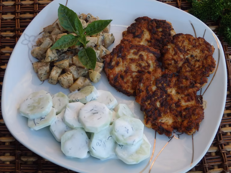Placuszki drobiowo-cukiniowe z duszoną kalarepką