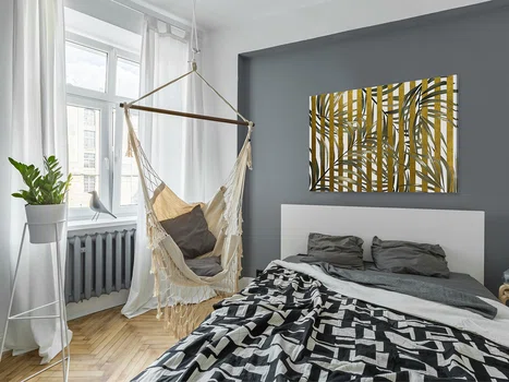 Złoty azyl - nowoczesny obraz do sypialni