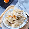 Pierogi z soczewicą, suszonymi pomidorami i wędzonym twarogiem