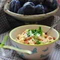 risotto z kurkami, zielonym groszkiem i kiełbaską pepperoni