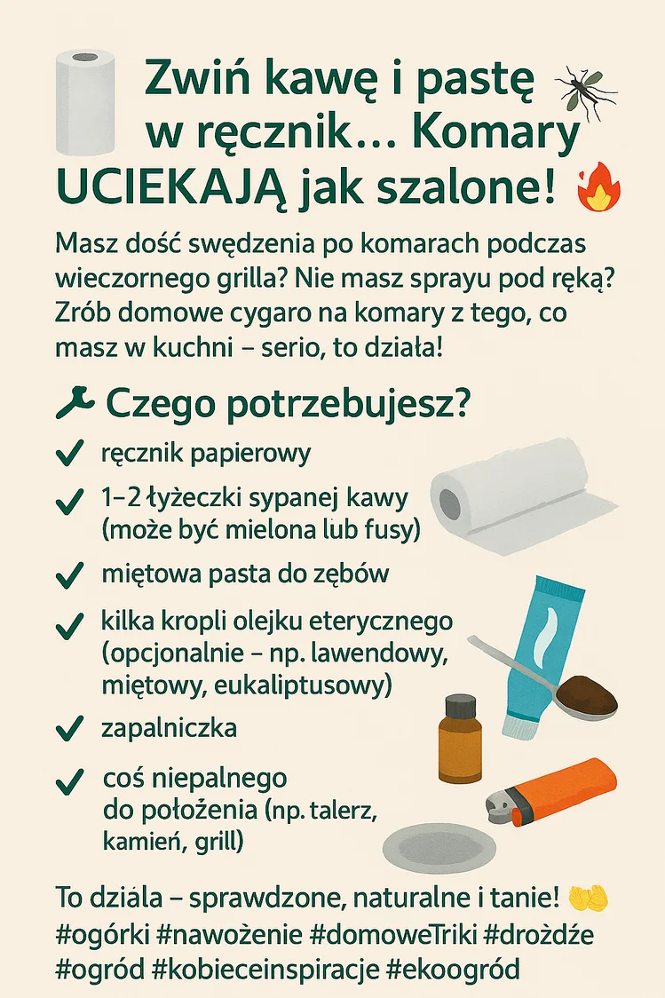 Zdjęcie Zwiń kawę i pastę w ręcznik… Komary UCIEKAJĄ jak szalone! To „domowe cygaro” uratuje Twój wieczór w ogrodzie #1