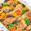 Pieczone udka z kaszą bulgur i warzywami