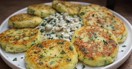 Kotlety ziemniaczane z sosem pieczarkowym