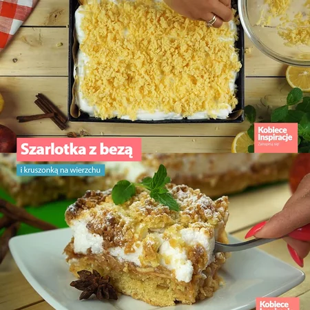 Szarlotka z bezą i kruszonką na wierzchu