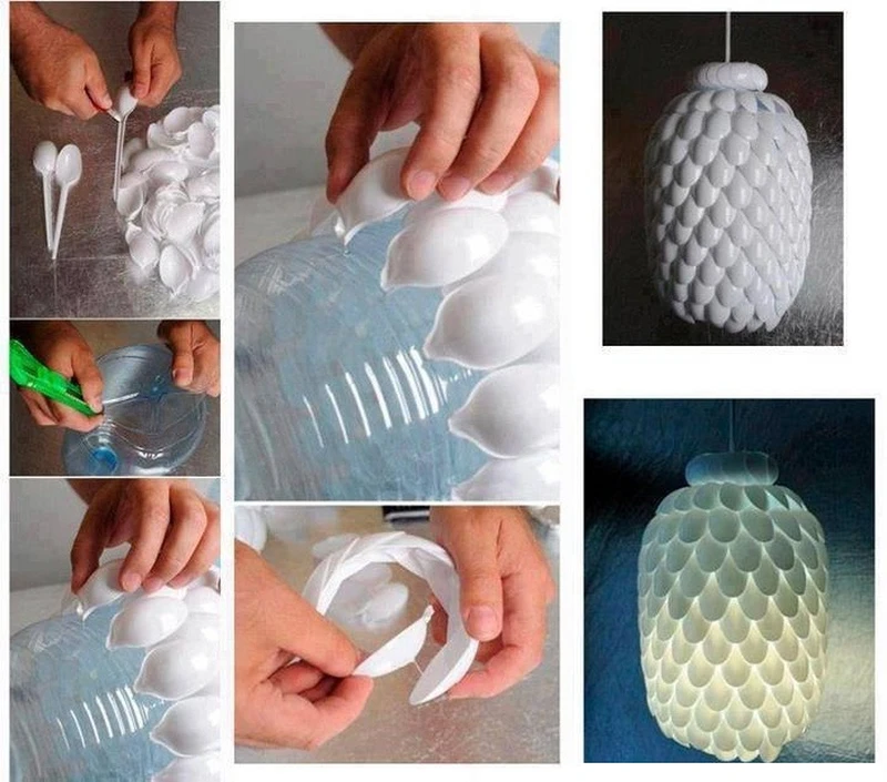 Świetny żyrandol z butelki 5l i plastikowych łyżeczek