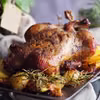 Roasted duck with potatoes and figs