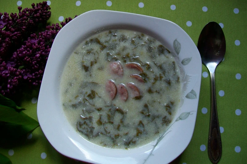 Zupa szczawiowo-pokrzywowa z kiełbasą
