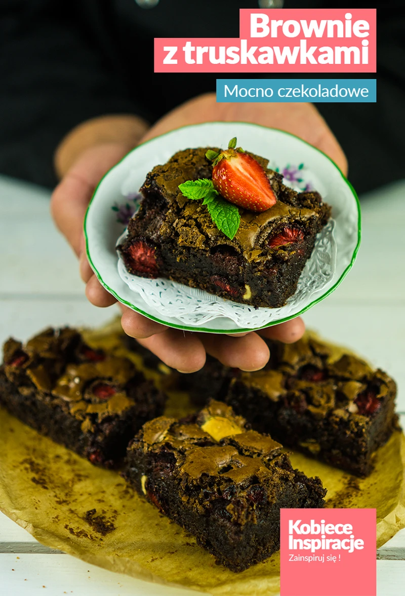 Brownie z truskawkami - mocno czekoladowe!
