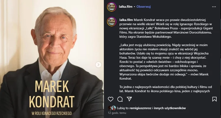 Zdjęcie Marek Kondrat wraca na ekran! Zagra legendarnego bohatera polskiej literatury! #1