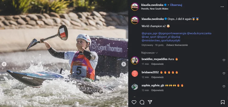 Zdjęcie Trzy medale Zwolińskiej w trzy dni! Historyczny wyczyn Polki w kajakarstwie górskim #1