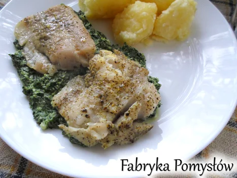 Pieczona ryba podana na szpinakowej kołderce (ryba z sosem szpinakowym)