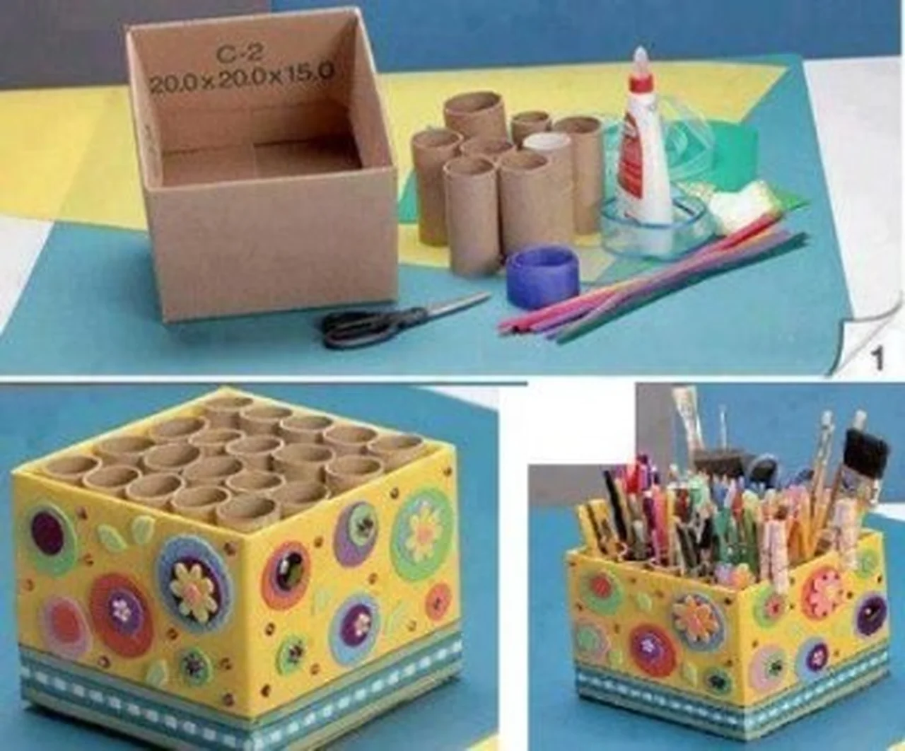 Pomysł na organizer z rolek i kartonowego pudełka