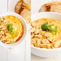Tajska pasta z ciecierzycy z masłem orzechowym i sosem słodkim chili.