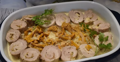 Zapiekane polędwiczki w sosie z kurkami
