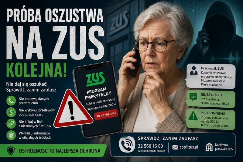 Próba oszustwa na ZUS. Jak rozpoznać fałszywy telefon i nie dać się wyłudzić pieniędzy