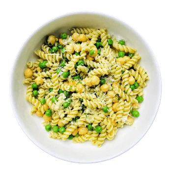 Makaron z pesto z groszkiem i cieciorką