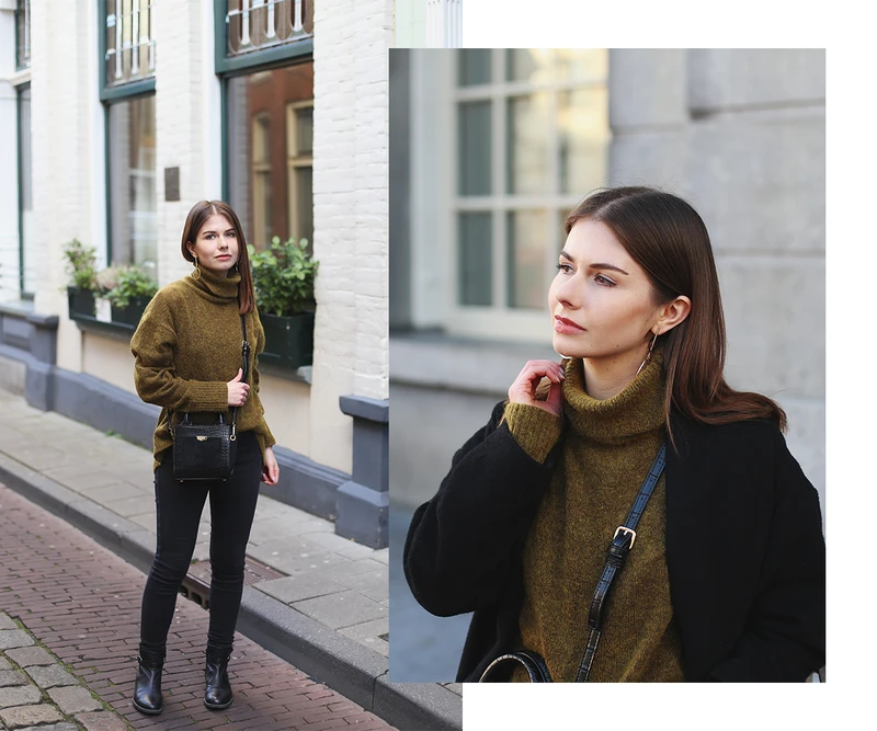 GRONINGEN: CZARNA BAZA & ZIELONY WEŁNIANY SWETER