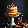 Jesienny, rustykalny tort orzechowy z kajmakiem, kremem śmietanowym i figami