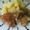 schab z żółtym serem i szpinakiem
