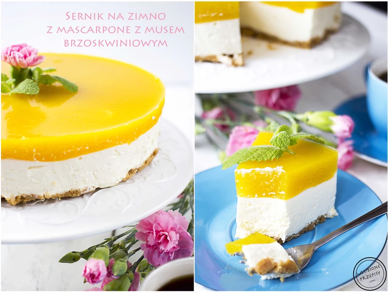 Sernik na zimno z mascarpone i musem brzoskwiniowym