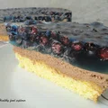 Tort z kremem czekoladowym, galaretką i owocami