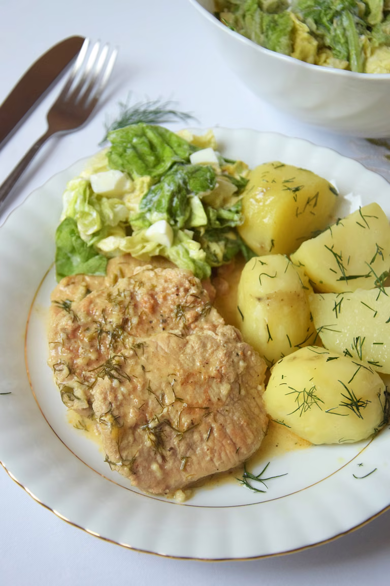 Schab duszony w lekkim sosie koperkowym!