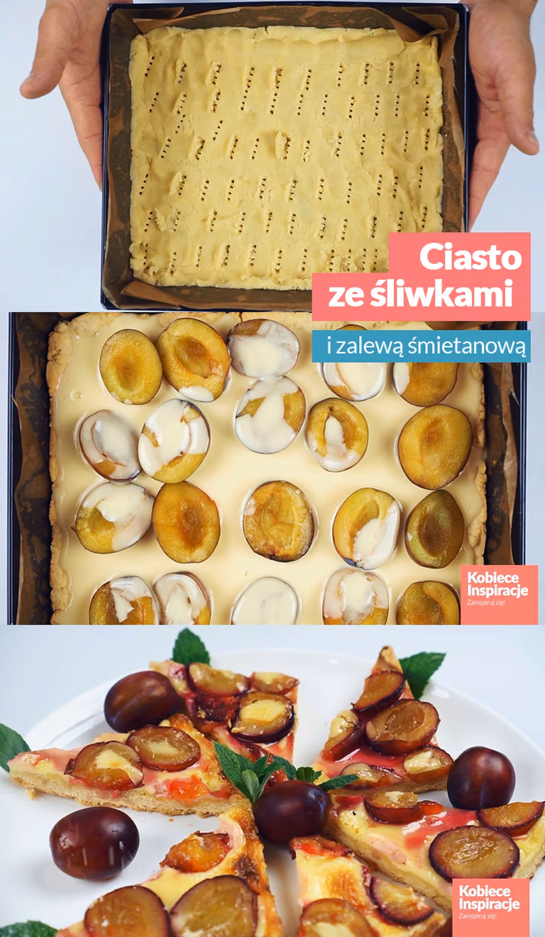Ciasto ze śliwkami i zalewą śmietanową