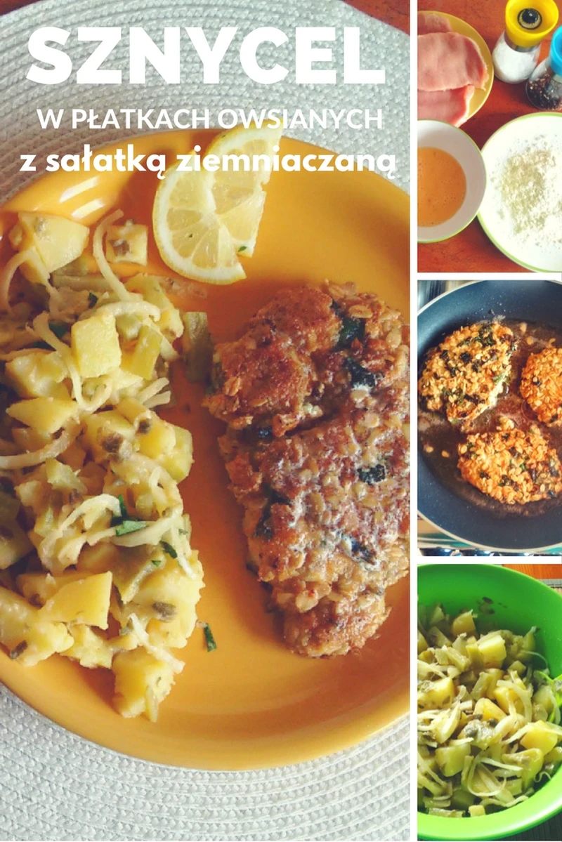 Sznycel w płatkach owsianych z sałatką ziemniaczaną