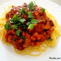 Fit spaghetti z indykiem, cukinią i pieczarkami
