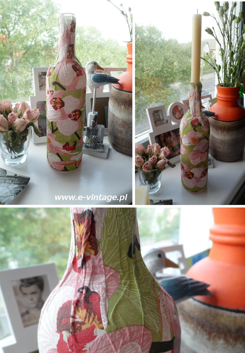 Ozdobna butelka po winie - decoupage DIY