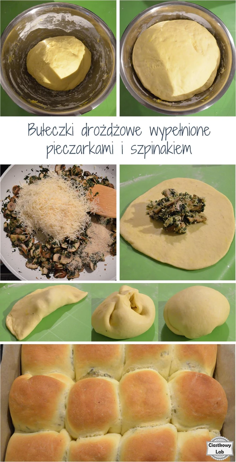 Bułeczki drożdżowe z pieczarkami i szpinakiem